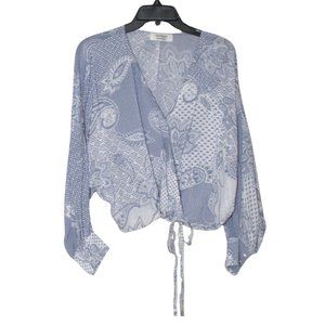 Clothespin Blue and White Faux Wrap Top
